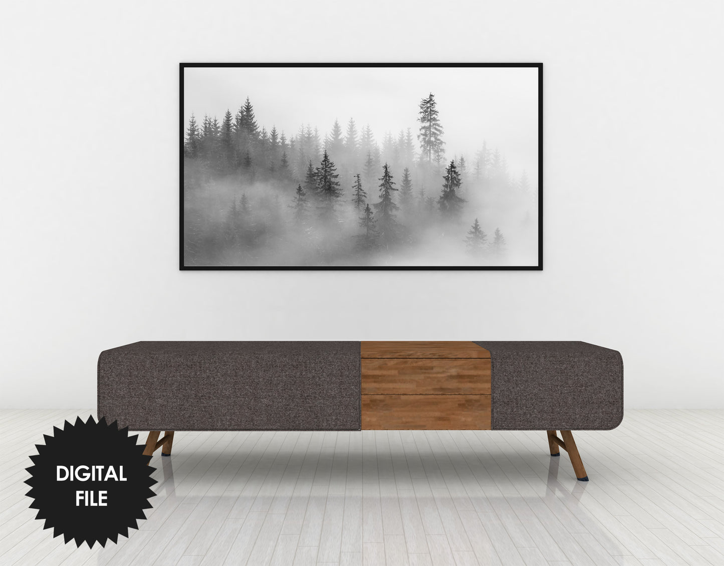 Misty Pine Forest Samsung Frame TV Art | Winter Scene | Digital TV Art | Instant Download