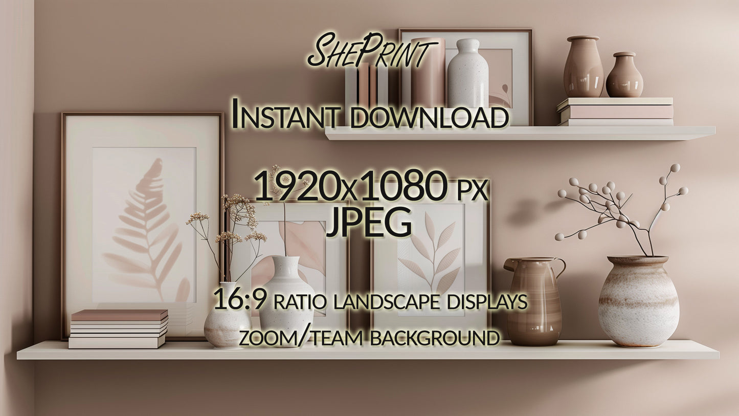 Zoom Background, Elegant Mocha Mousse Shelves, clear version full image preview