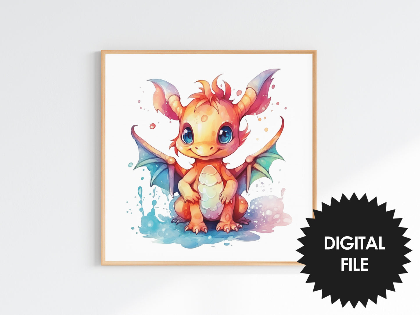 Prehistoric Animals Prints Watercolor, Set of 3, Mammoth, Dinosaur and Dragon Art, Kids Room Wall Art, Nursery Wall Art, Instant Download