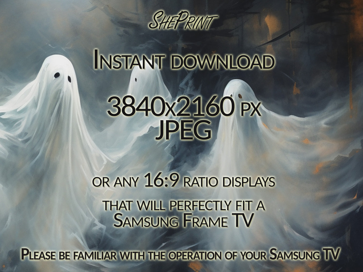 Samsung Halloween Frame TV Art, Dancing Ghosts, Digital TV Art, Instant Download