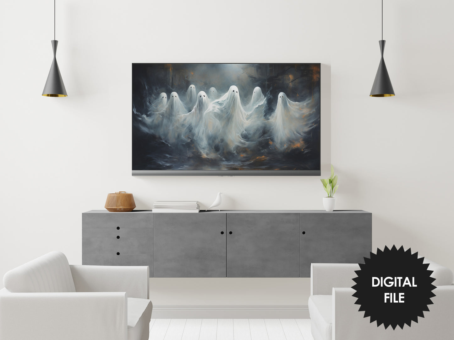 Samsung Halloween Frame TV Art, Dancing Ghosts, Digital TV Art, Instant Download