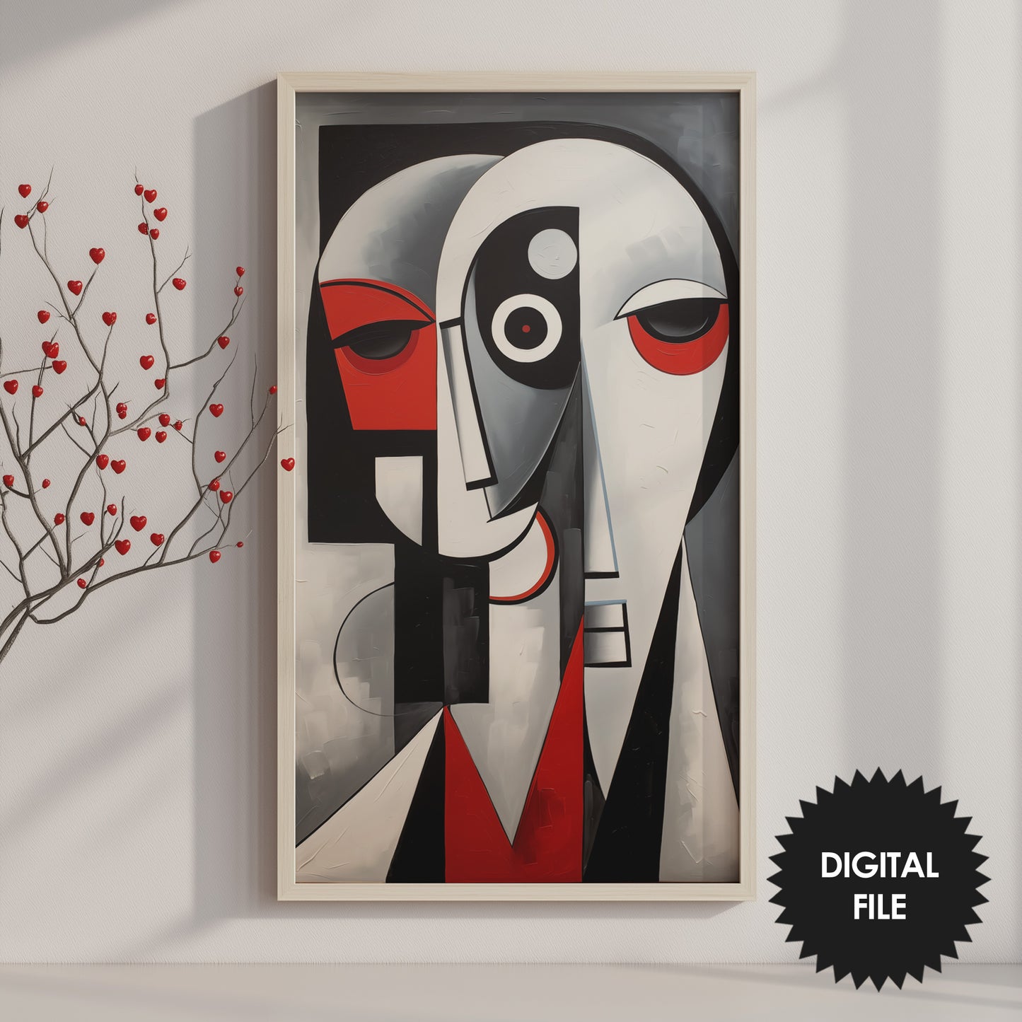 Modern Love Story Abstract Art, Vertical Frame TV Art, preview on vertical screen