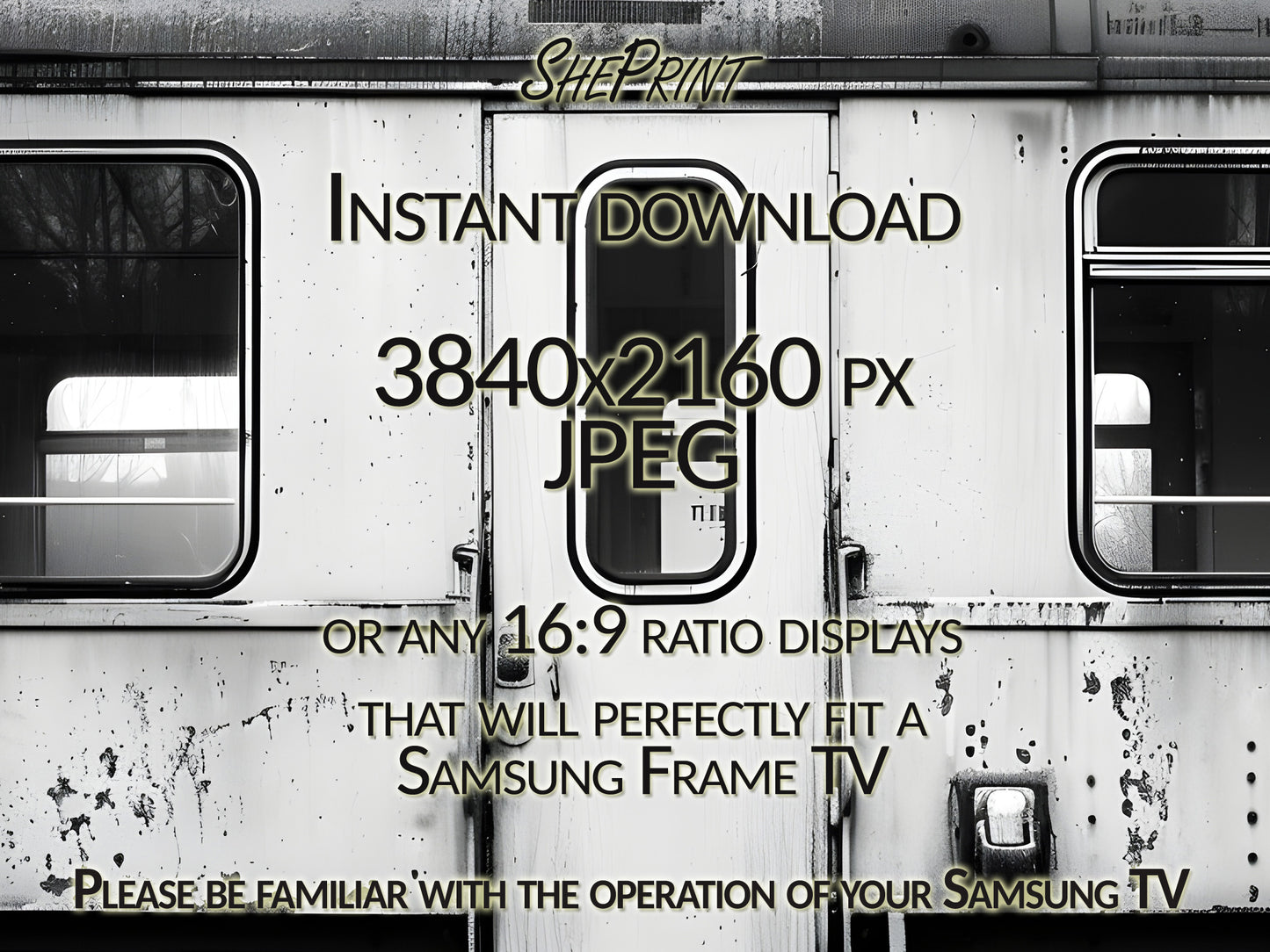 Samsung Frame TV Art | Old Vintage Train Black and White TV Art cole up view