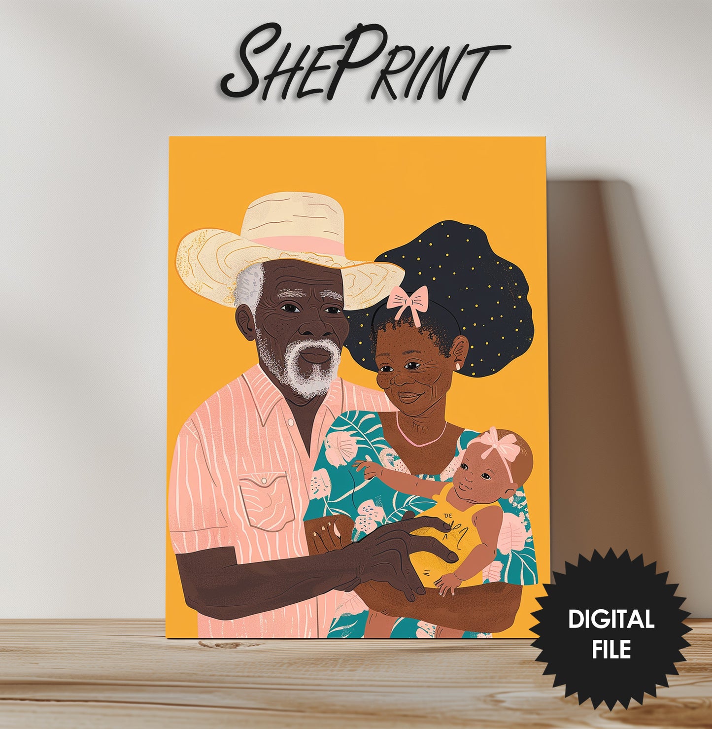 Printable Personalized Greeting Card, Turn Your Family Photo to Abstract Boho Art, 5"x7" Print At Home On Letter Size Paper, Ready in 1-2 Days