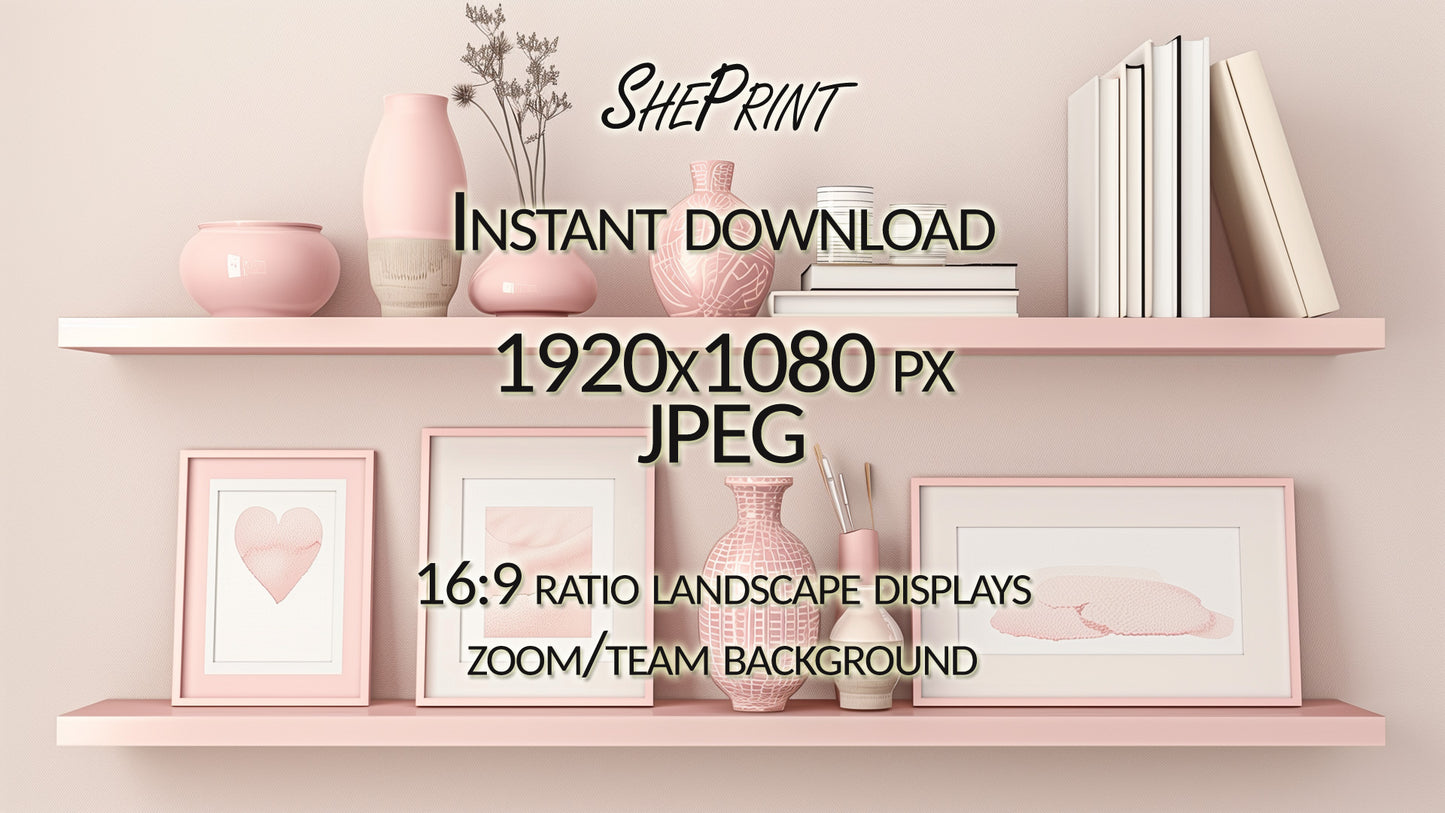 Zoom Background, Elegant Soft Pink Shelves, Clear version full image preview
