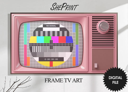 Frame TV Art Pink Retro TV With No Signal Screen | Set of 2 Images | Digital TV Art | Instant Download