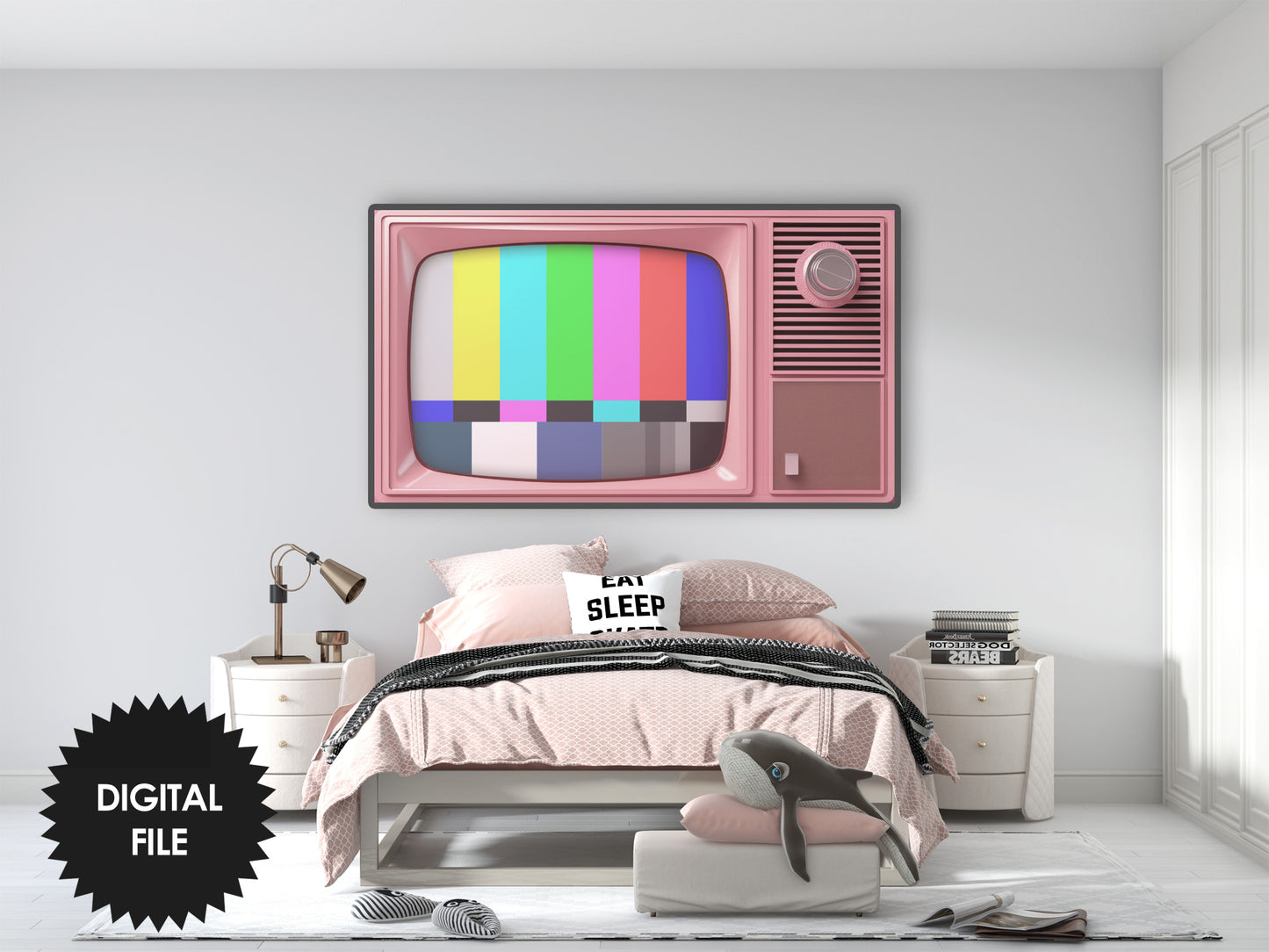Frame TV Art Pink Retro TV With No Signal Screen | Set of 2 Images | Digital TV Art | Instant Download