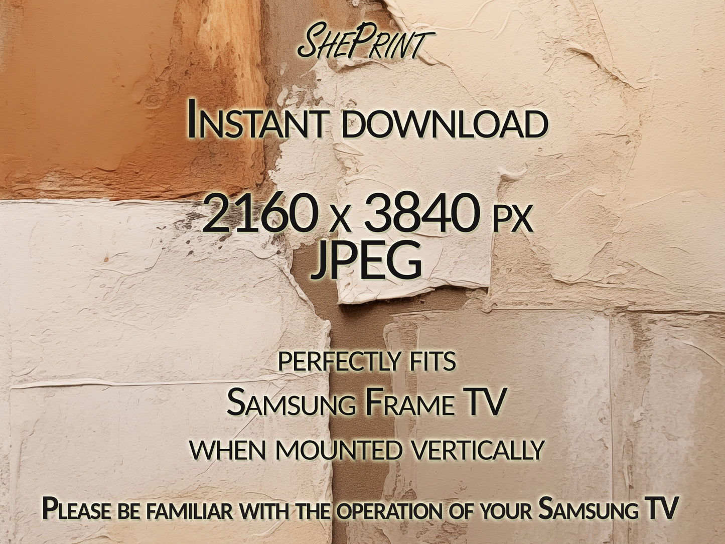 Vertical Frame TV Art, Plaster Abstract Art, Earthy Tones close up look