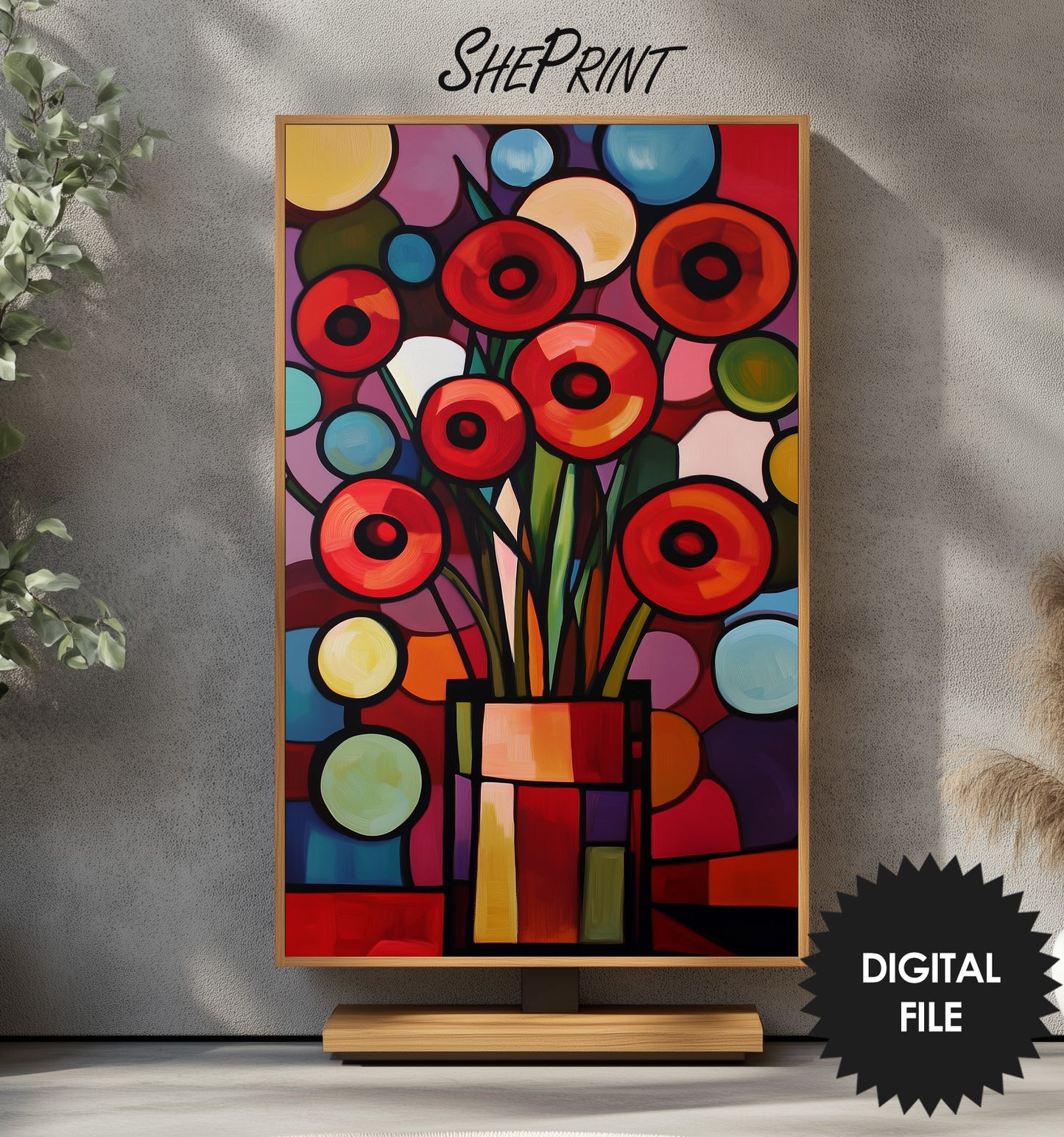 Vertical Frame TV Art, Poppies Abstract Painting preview on tv stand