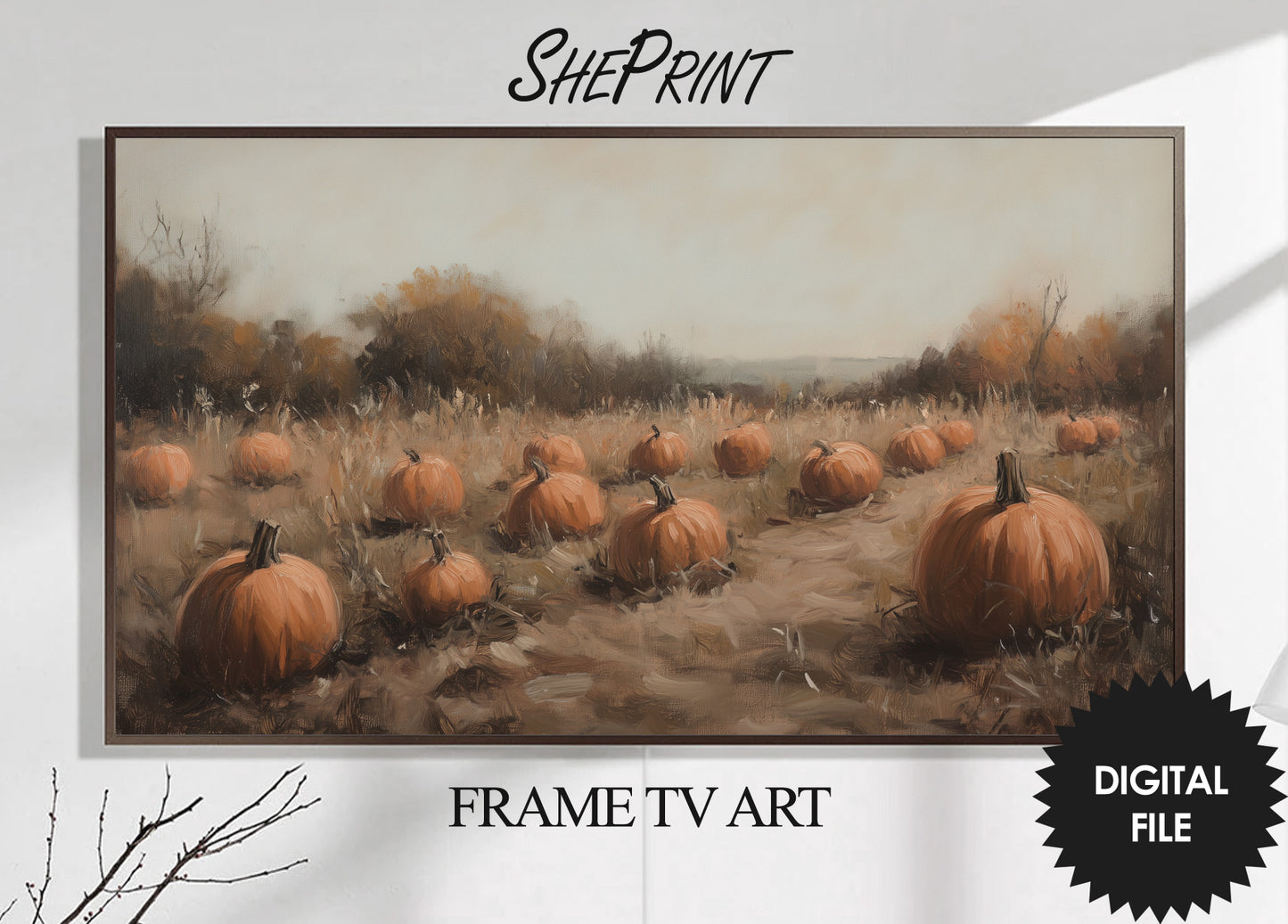 Samsung Frame TV Art Pumpkin Fields, Fall Vintage Digital Painting preview