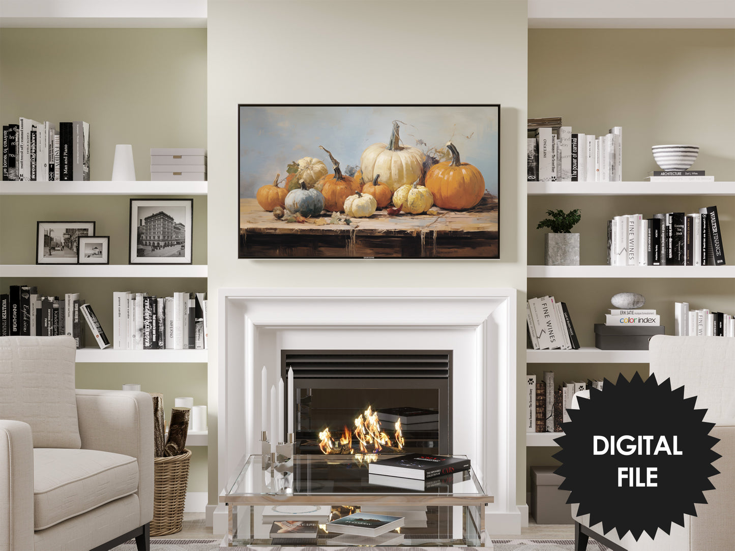 Frame TV Art Pumpkins On a Table, Fall Vintage Impressionism Painting, Thanksgiving TV Art, Instant Download