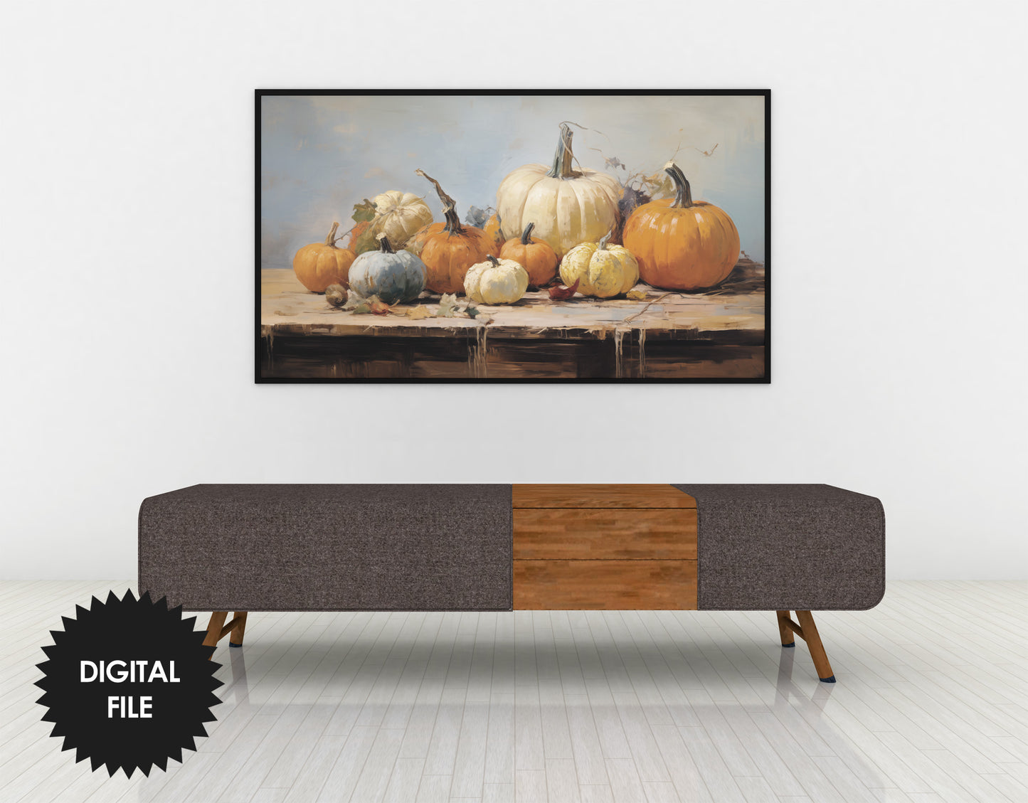 Frame TV Art Pumpkins On a Table, Fall Vintage Impressionism Painting, Thanksgiving TV Art, Instant Download