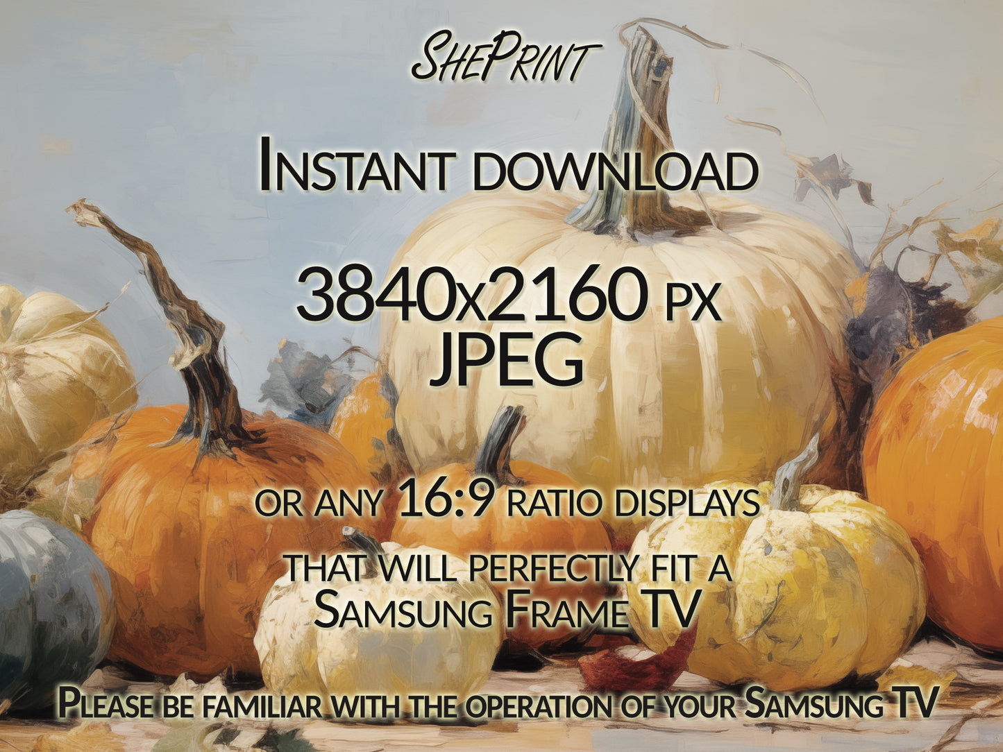 Frame TV Art Pumpkins On a Table, Fall Vintage Impressionism Painting, Thanksgiving TV Art, Instant Download