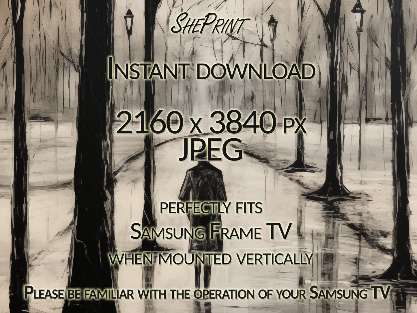 Rainy Winter Day Vertical TV Art close up view