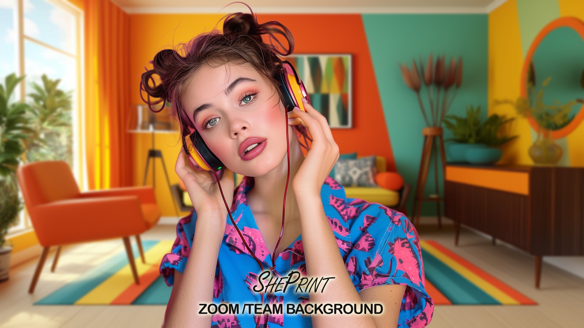 Zoom Background, Retro 60's 70's Room blur version preview