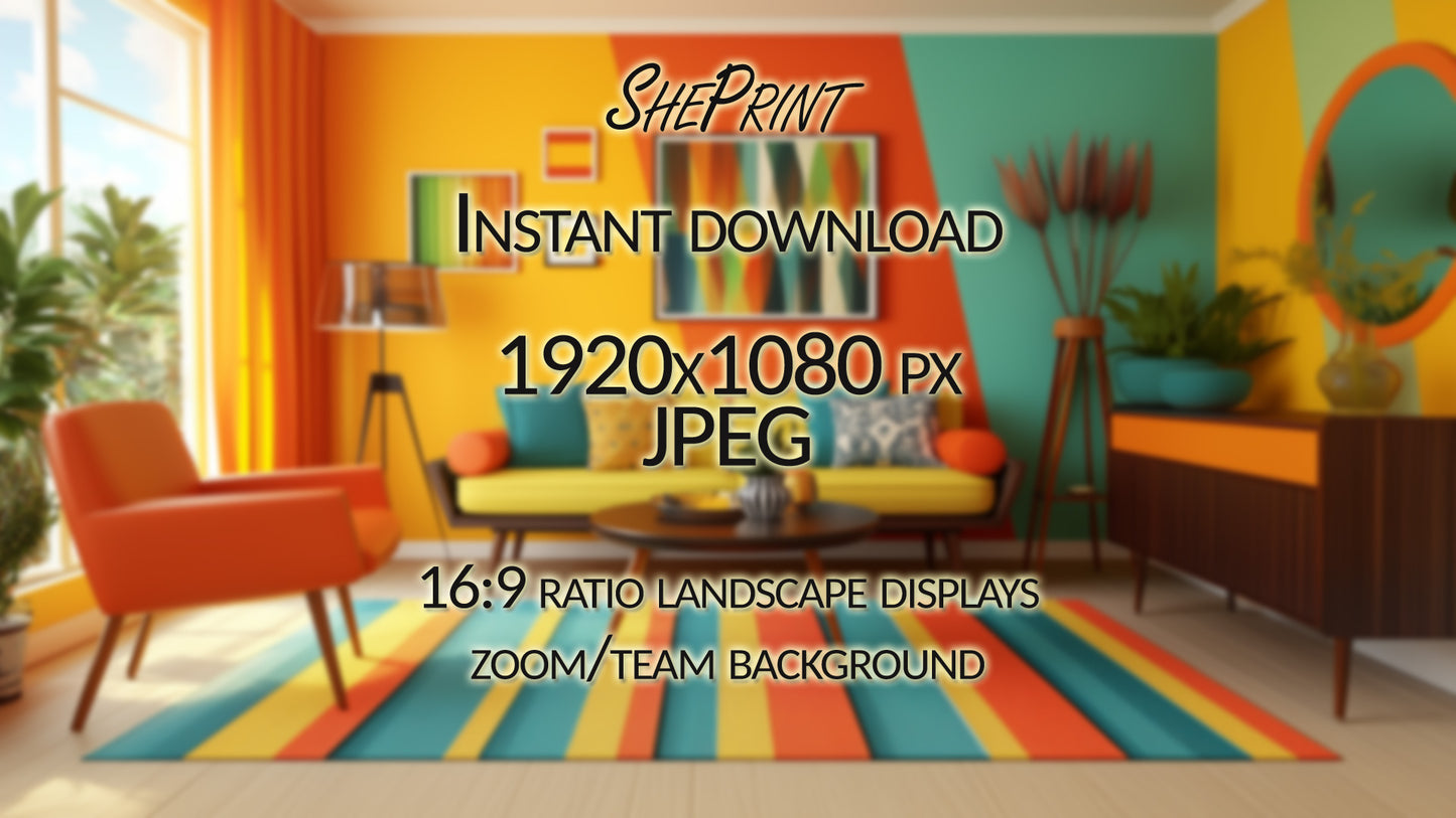 Zoom Background, Retro 60's 70's Room blur version full image preview