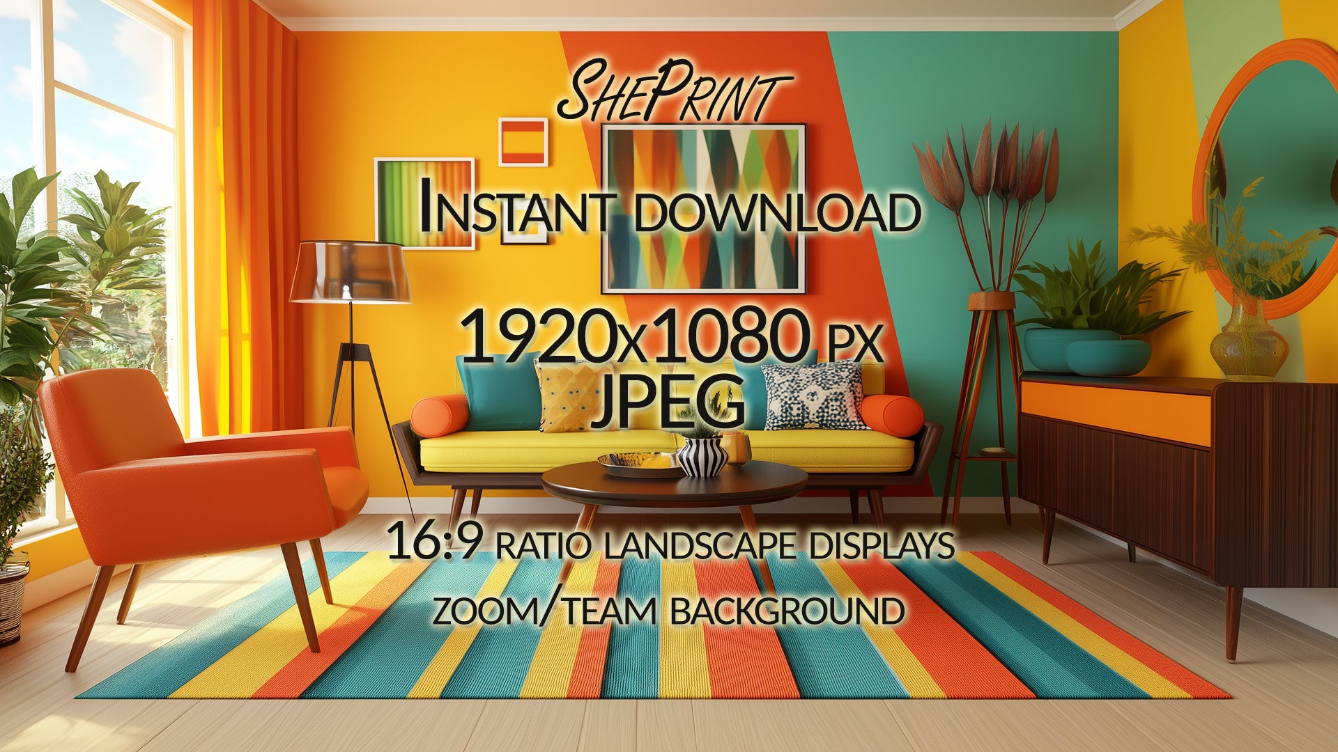 Zoom Background, Retro 60's 70's Room blur version full image preview