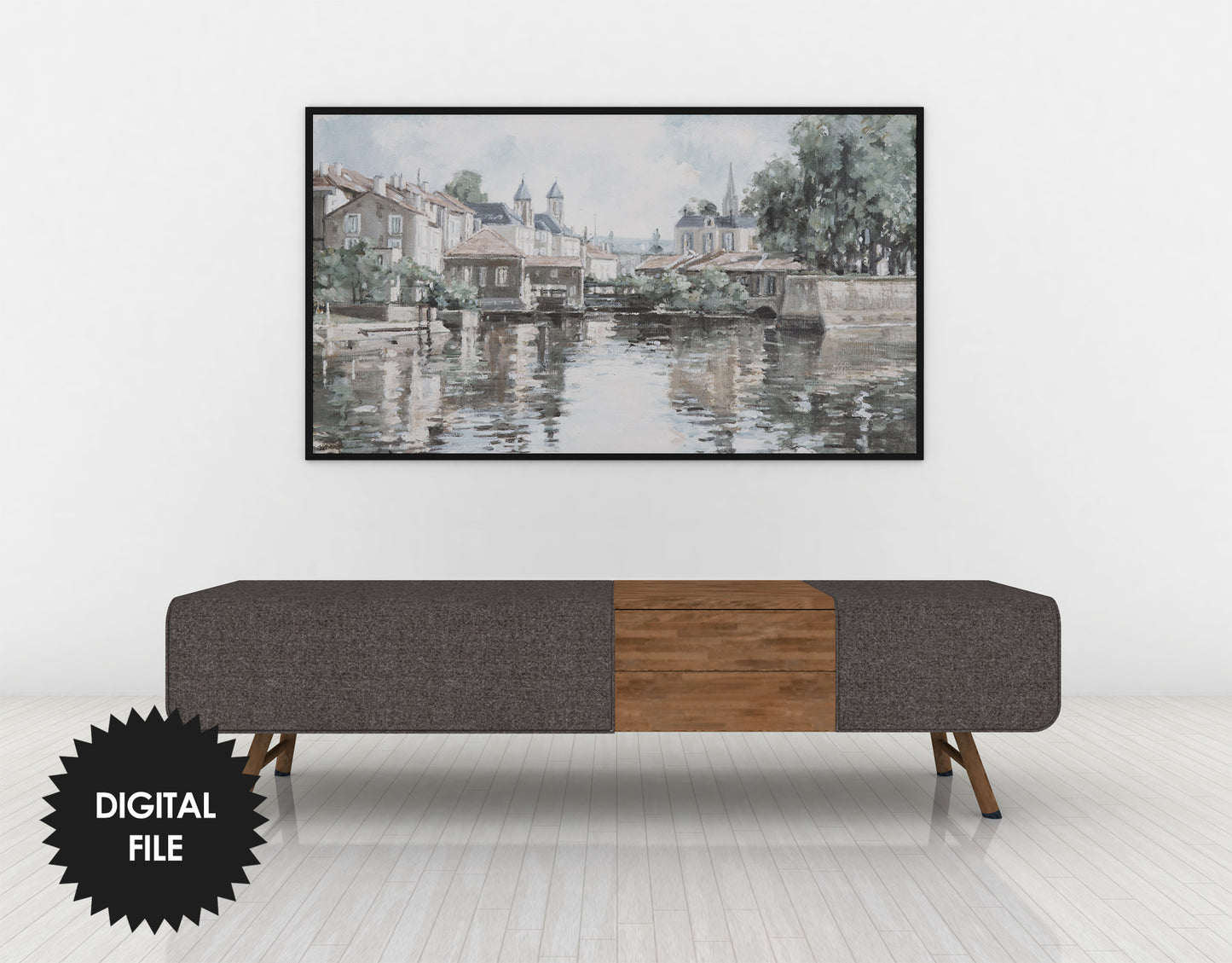 Frame TV Art | River Village Digital TV Art | Digital Painting | Neutral Colors Art | Instant Download