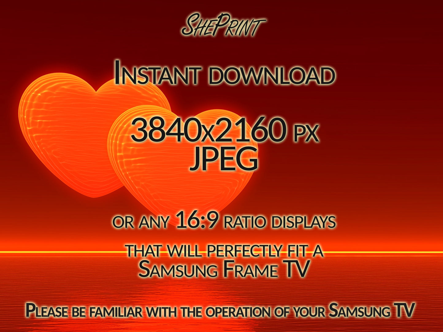 Samsung Frame TV Art | Romantic Sunset Glowing Hearts | Valentines Day Banner | Digital Download