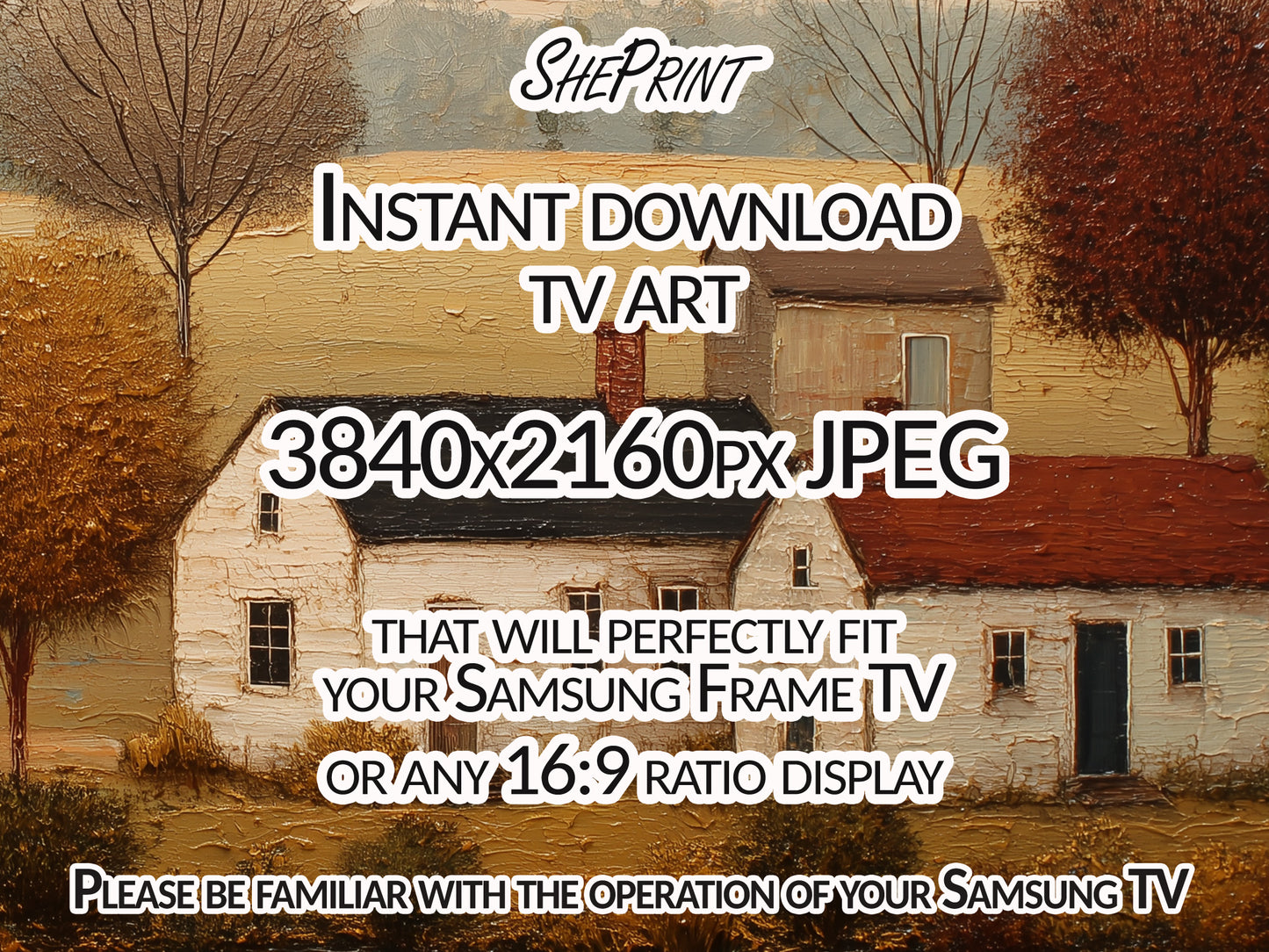 Rustic Countryside Frame TV Art | Vintage Farmhouse Landscape | Instant Digital Download close up view