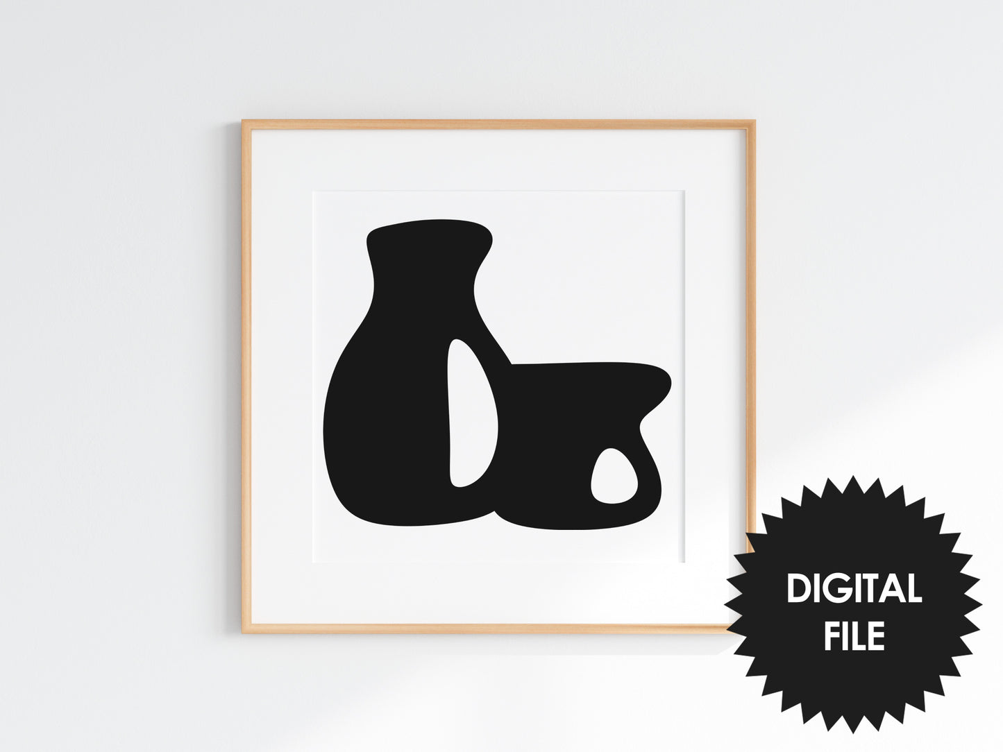 Boho Pottery Wall Art Print, Set of 4, minimalism, simple black & white wall art, digital art poster download, modern square art prints