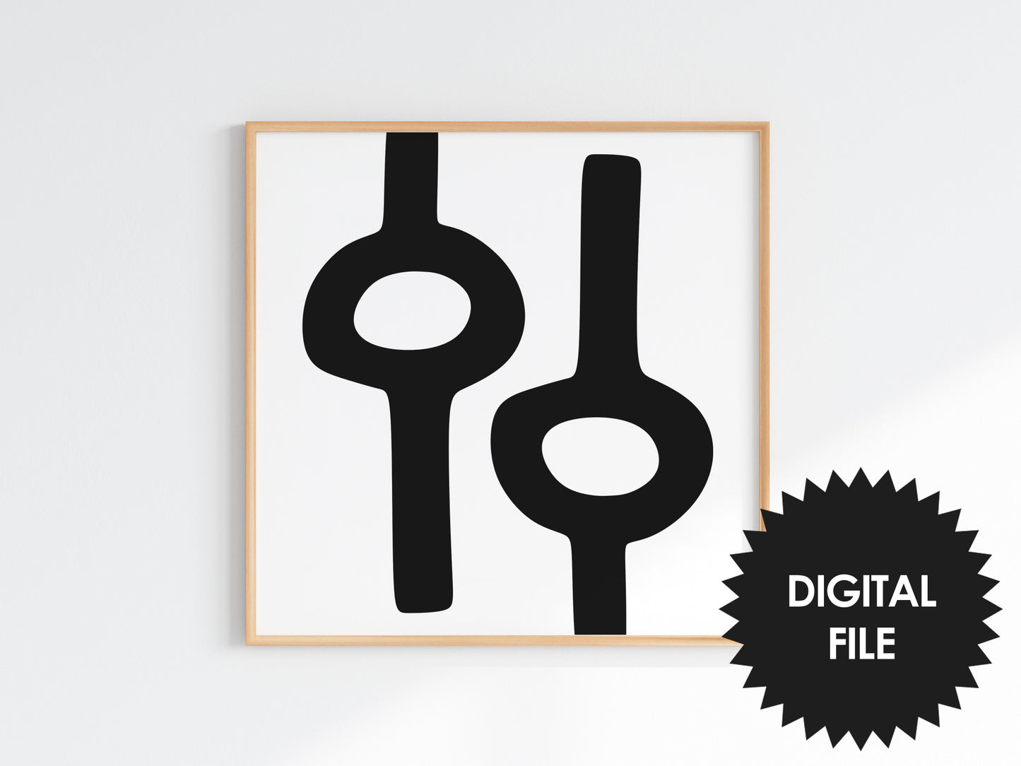 Abstract Rings Art Print, Set of 4, Black & White Wall Art, Digital Art Poster, Instant Download, Modern Square Art Print, Mid century Print