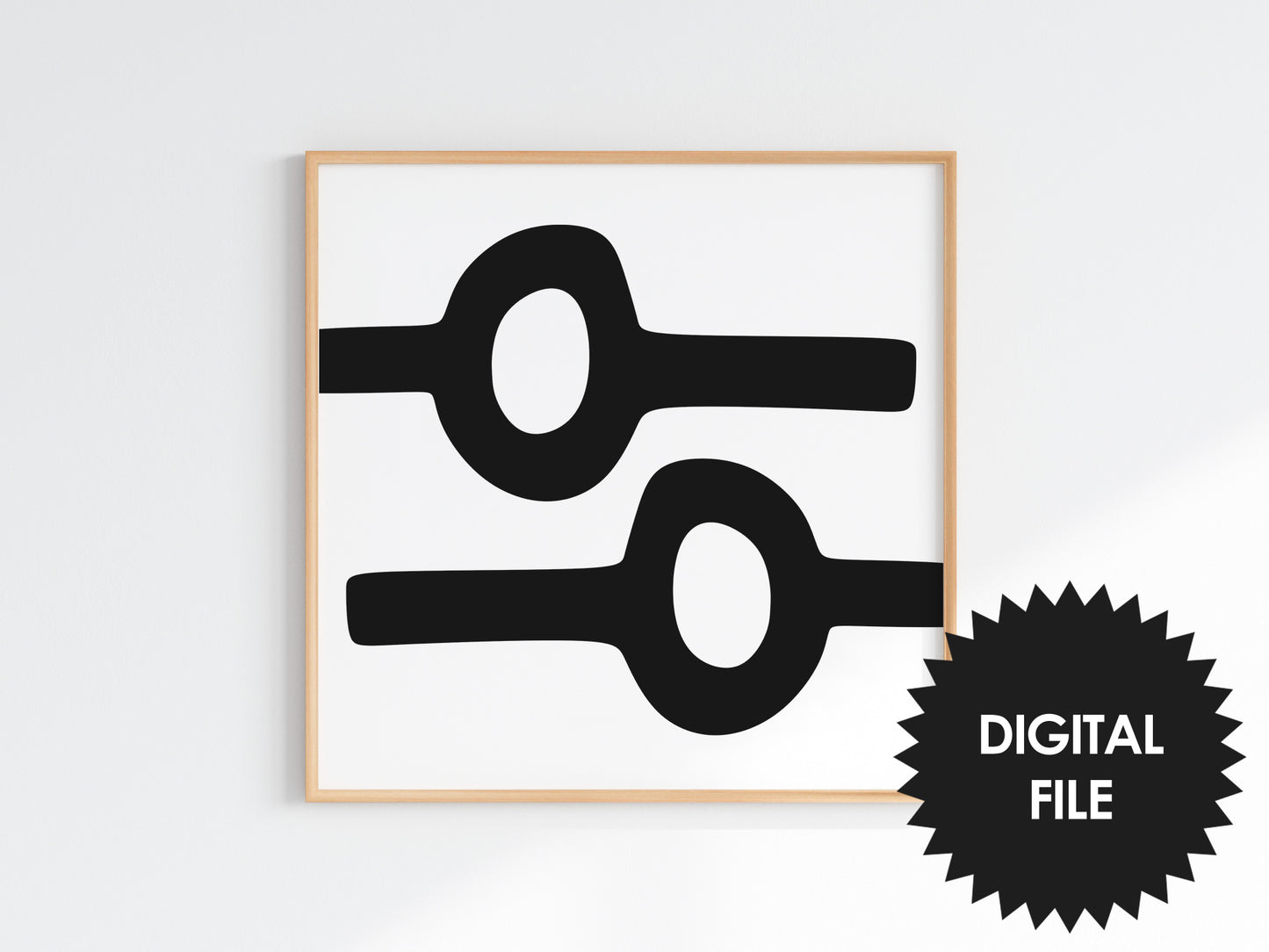 Abstract Rings Art Print, Set of 4, Black & White Wall Art, Digital Art Poster, Instant Download, Modern Square Art Print, Mid century Print