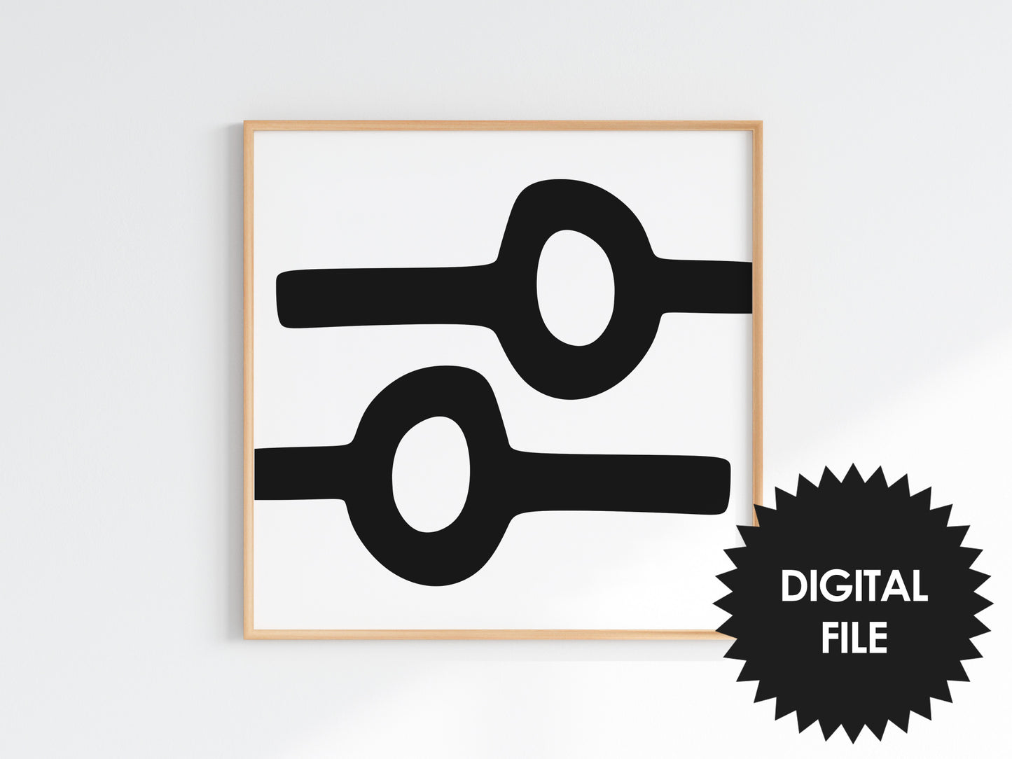 Abstract Rings Art Print, Set of 4, Black & White Wall Art, Digital Art Poster, Instant Download, Modern Square Art Print, Mid century Print