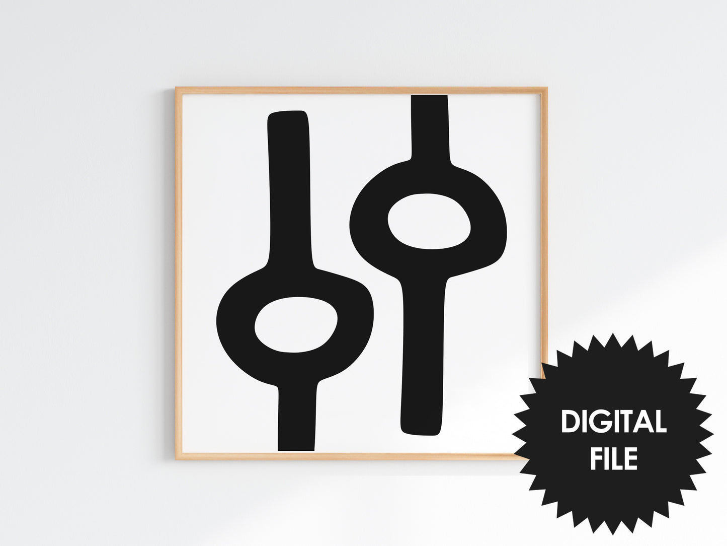 Abstract Rings Art Print, Set of 4, Black & White Wall Art, Digital Art Poster, Instant Download, Modern Square Art Print, Mid century Print