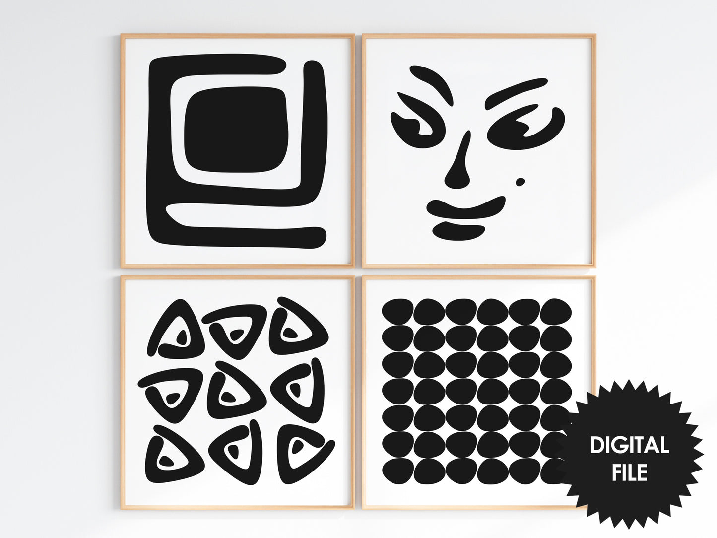 Abstract Wall Art #04, Set of 4, Bundle Print set, black & white wall art, digital art poster download, modern square art prints