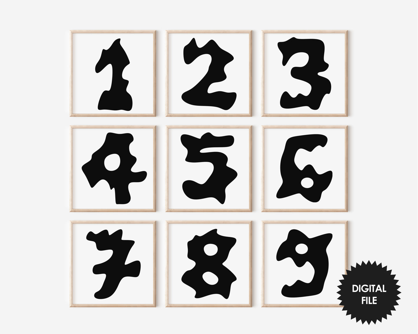 Printable Abstract Numbers, Set of 9 Wall Prints