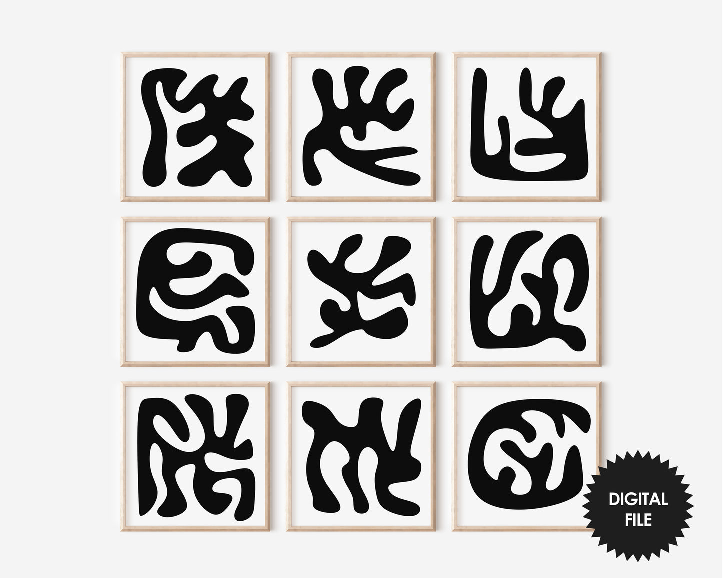 Squiggly Blobs Abstract Art Print, Set of 9 Prints