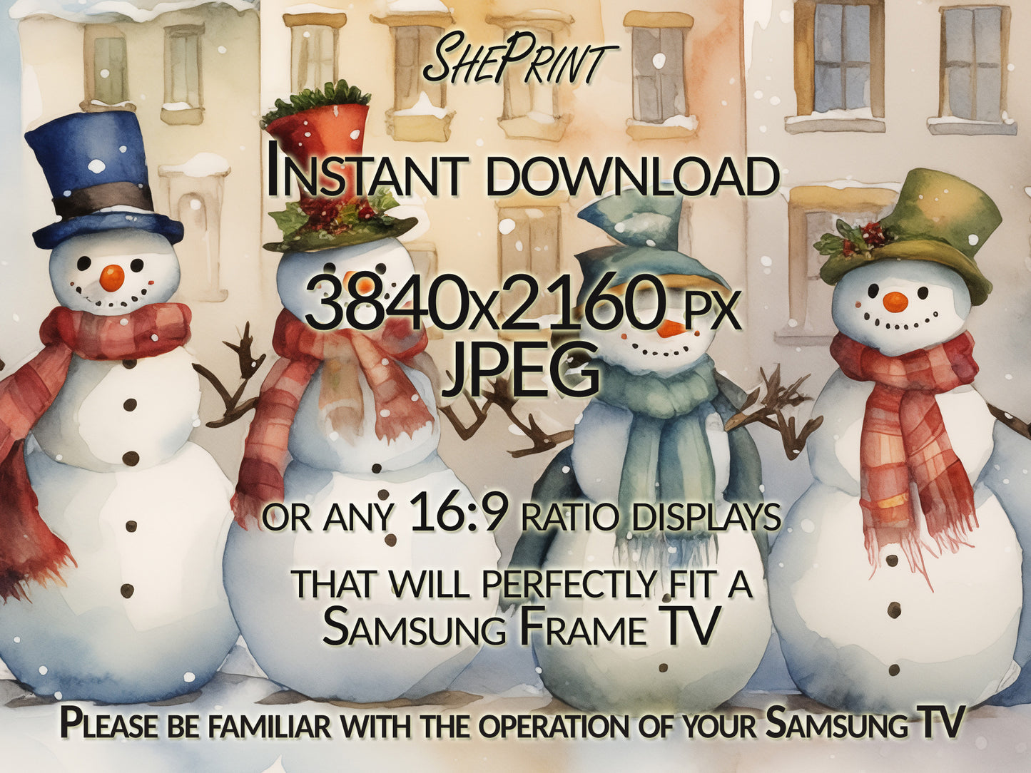 Christmas Samsung Frame TV Art For Kids | Snowmen Choir | Digital TV Art | Digital Watercolor Painting | Instant Download JPEG