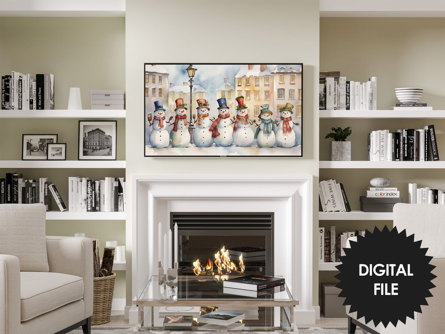 Christmas Samsung Frame TV Art For Kids | Snowmen Choir | Digital TV Art | Digital Watercolor Painting | Instant Download JPEG