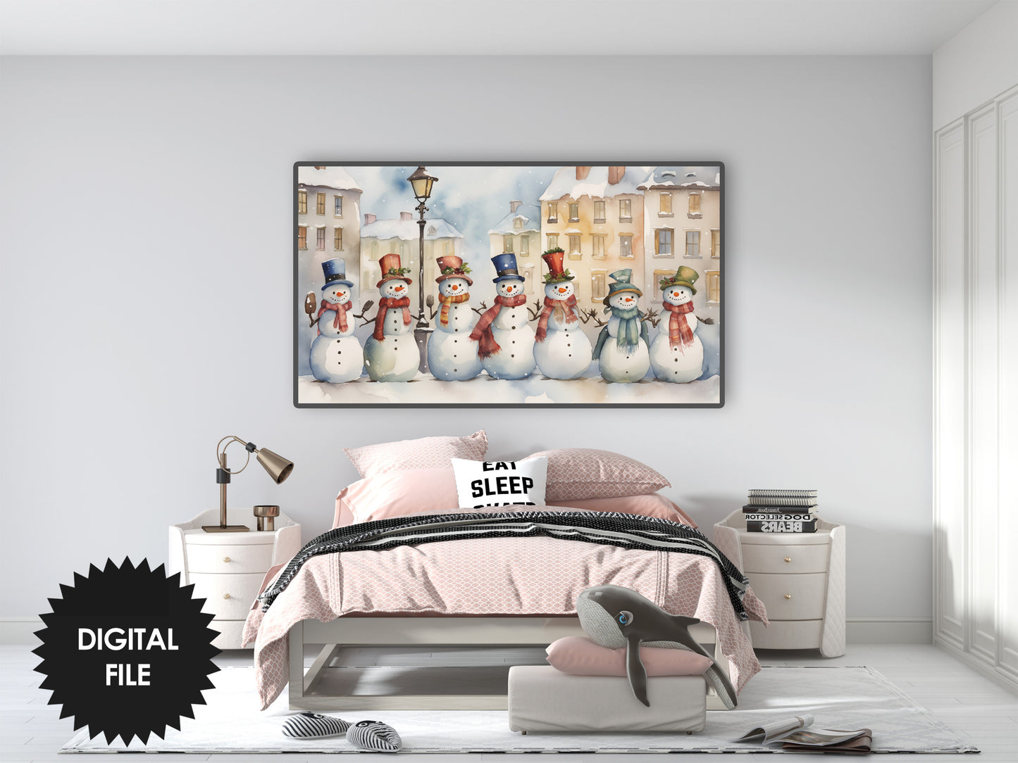 Christmas Samsung Frame TV Art For Kids | Snowmen Choir | Digital TV Art | Digital Watercolor Painting | Instant Download JPEG