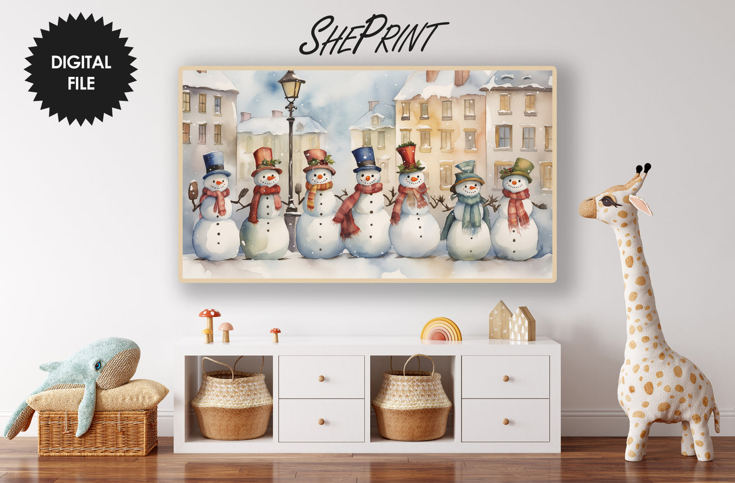 Christmas Samsung Frame TV Art For Kids | Snowmen Choir | Digital TV Art | Digital Watercolor Painting | Instant Download JPEG