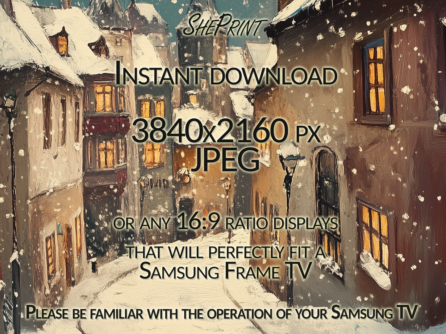 Snowy Night Frame TV Art | Digital Painting close up look