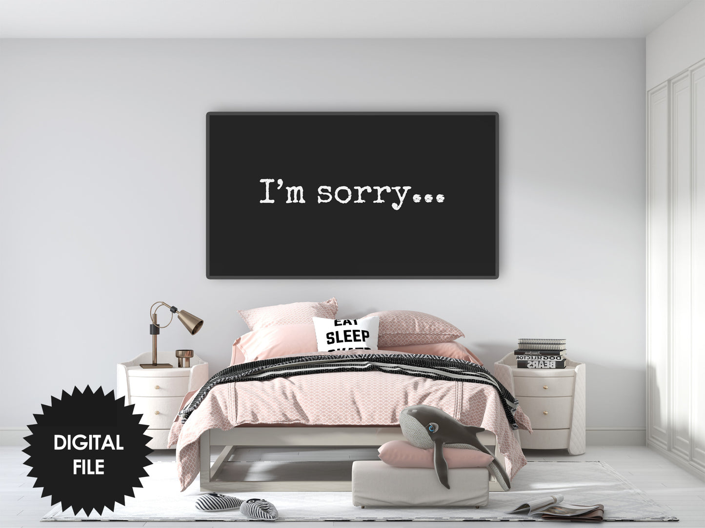 I'm Sorry Frame TV Art | Say Sorry In Unique Way | Black and White Version | Simple Typewritten I'm Sorry | Apology Note | Instant Download
