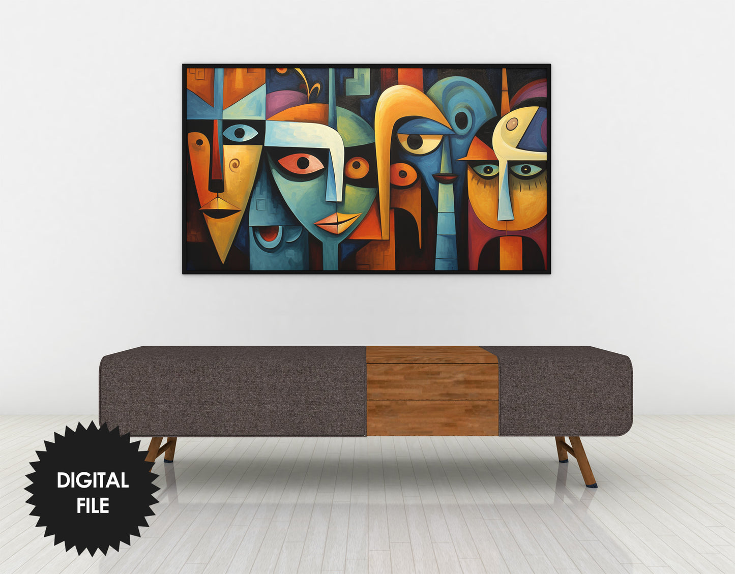 Samsung Frame TV Art, Spooky Faces Cubism Abstract Art, Picasso Style, Vibrant Colors, Oil Painting, Digital TV Art, Instant Download