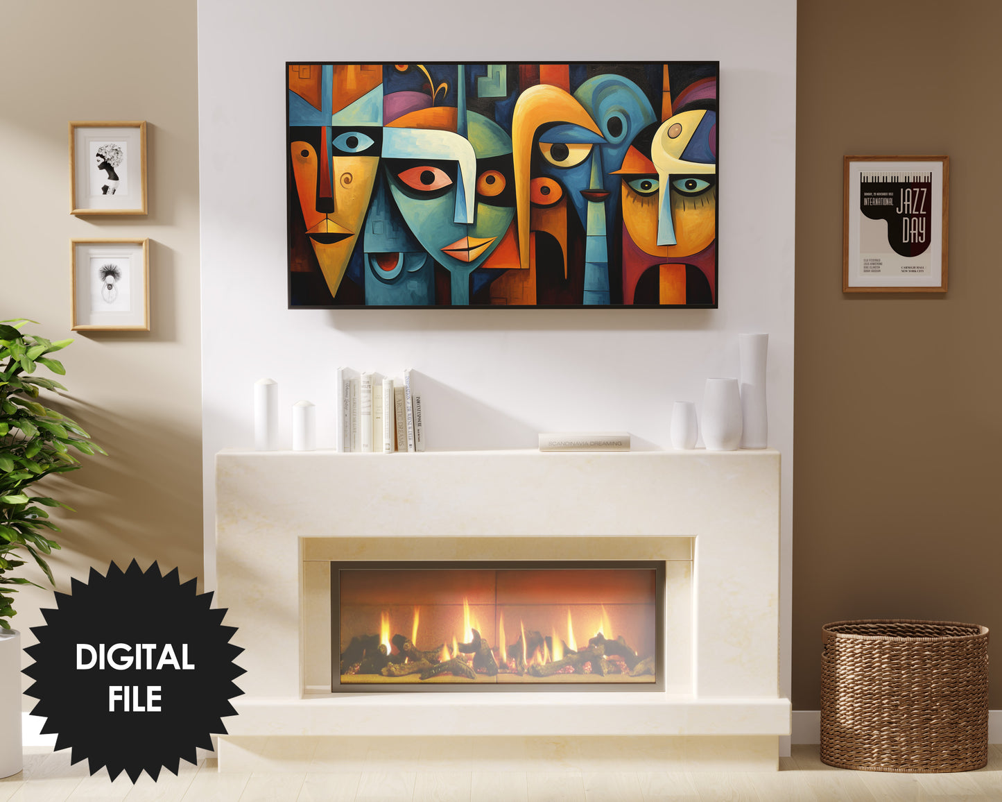 Samsung Frame TV Art, Spooky Faces Cubism Abstract Art, Picasso Style, Vibrant Colors, Oil Painting, Digital TV Art, Instant Download
