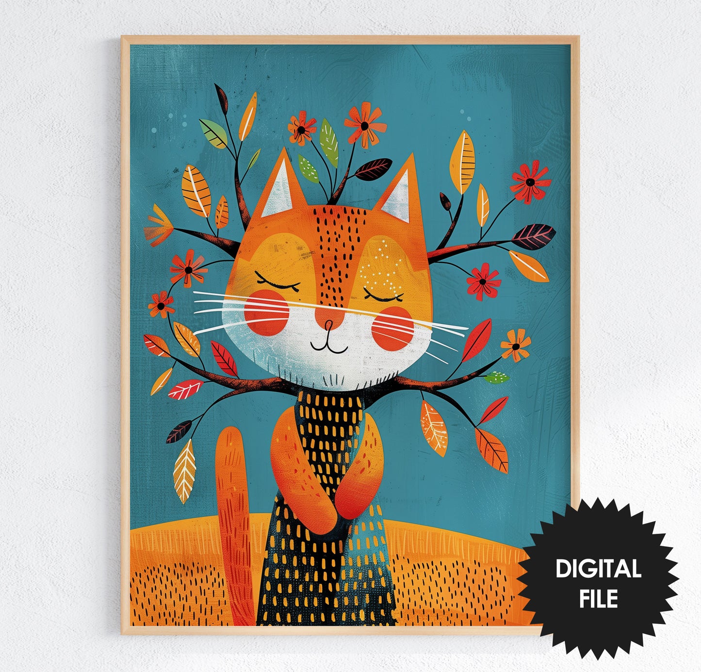 Kids Room Wall Art, Spring Cats, Set of 2 Risograph Prints preview image 1, spring cat