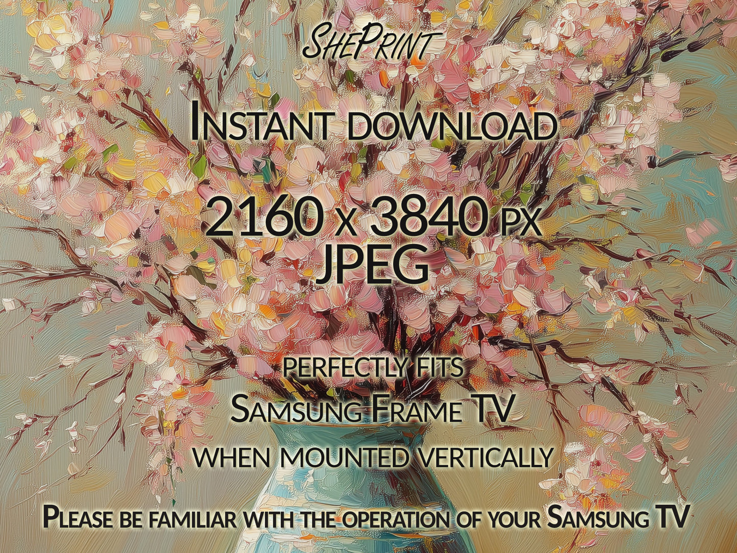 Vertical Frame TV Art, Easter Spring Still Life Painting close up view