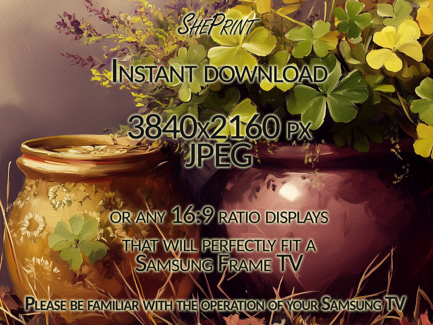 Samsung Frame TV Art, St Patrick's Day Still Life Painting close up view