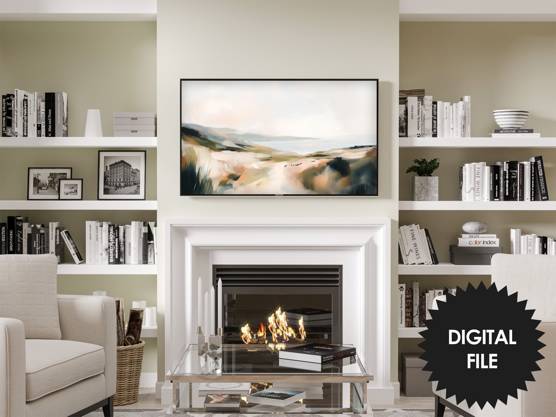 Abstract Summer Landscape Frame TV Art preview in modern living room