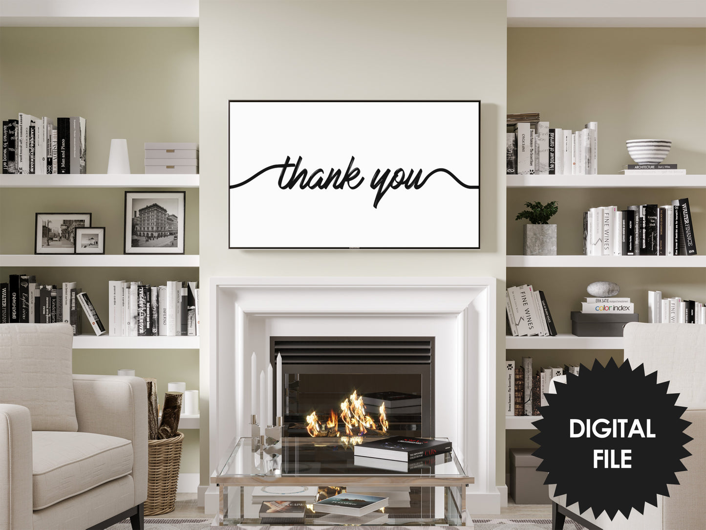 Frame TV Art Thank You | Say Thank You | Black and White | Simple Handwritten Thank You | White Background | Instant Download