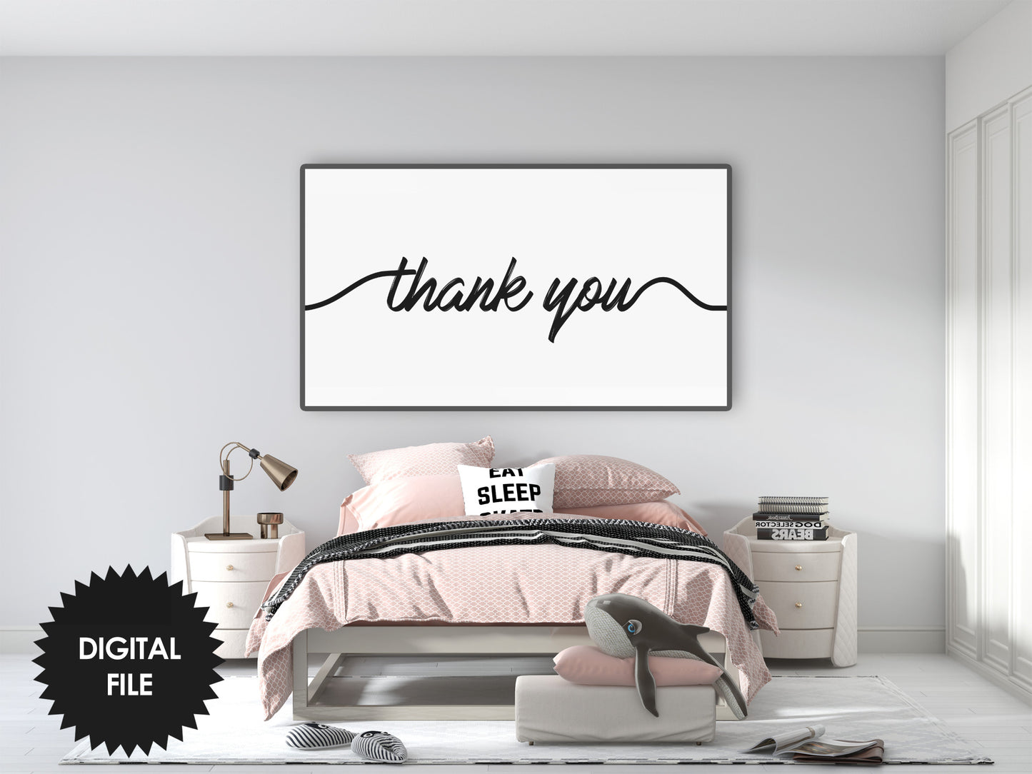 Frame TV Art Thank You | Say Thank You | Black and White | Simple Handwritten Thank You | White Background | Instant Download