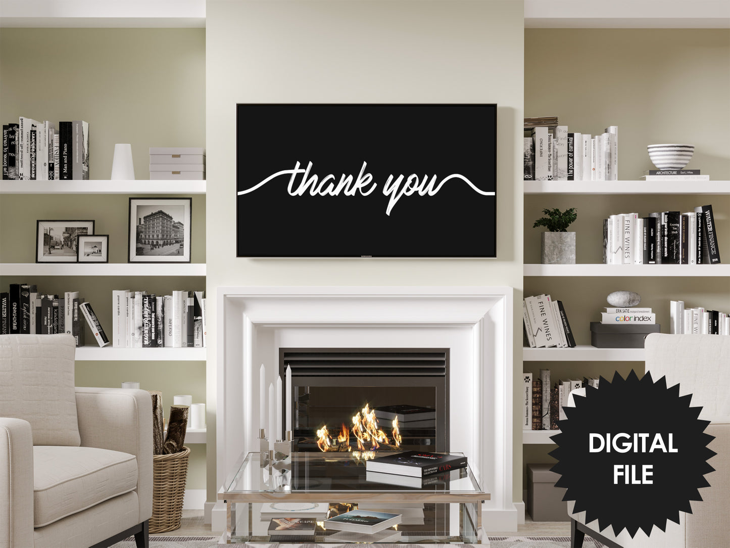 Frame TV Art Thank You | Say Thank You | Black and White | Simple Handwritten Thank You | Black Background | Instant Download