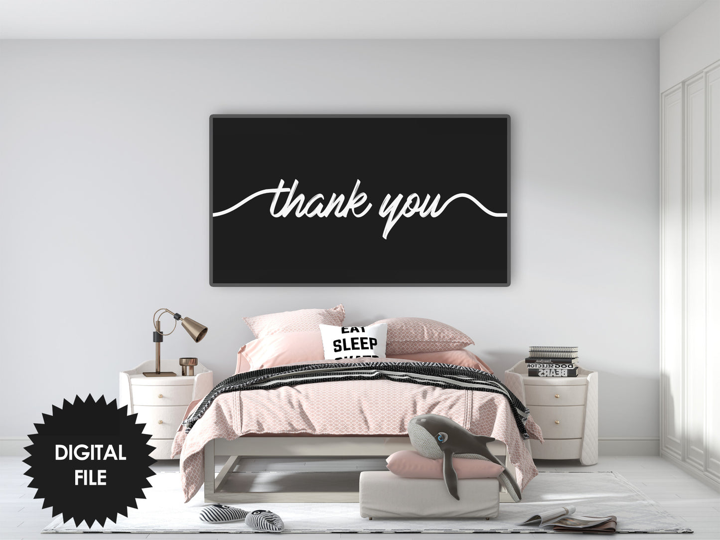 Frame TV Art Thank You | Say Thank You | Black and White | Simple Handwritten Thank You | Black Background | Instant Download