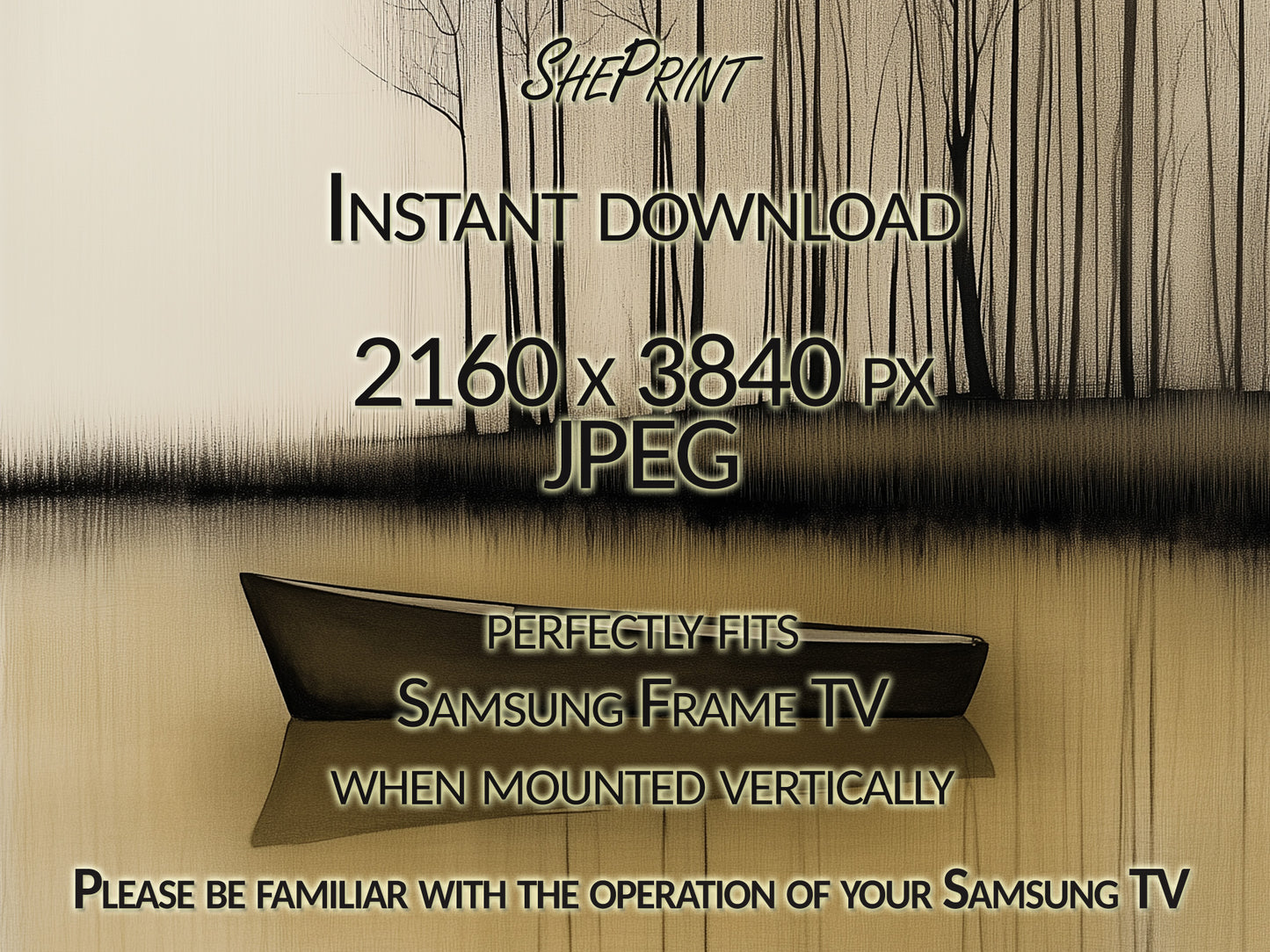 Vertical Frame TV Art, The Silent Boat Landscape Painting close up view
