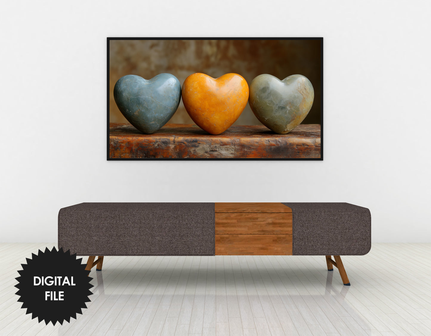 Timeless Love Valentine's Day Inspired Frame TV Art, Stone Hearts Still Life preview in modern ambience